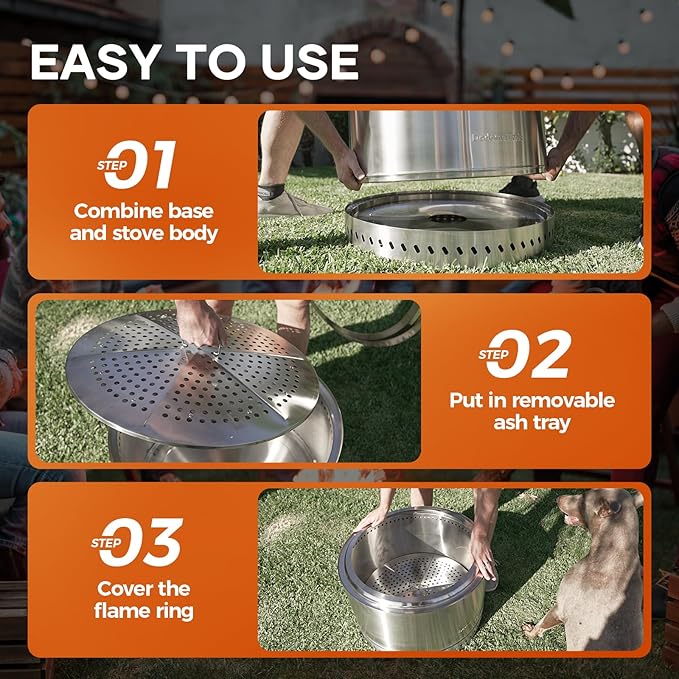 Smokeless Fire Pit, Portable Firepit Outdoor, 27 Inch Stainless Steel