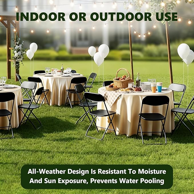 Folding Chairs 10 Pack, Black Folding Chairs for Outdoor Indoor, Plastic Folding Chairs with Sturdy Metal Frame, 350 lbs Capacity Portable Foldable Chair for Wedding, Garden, Patio, Events