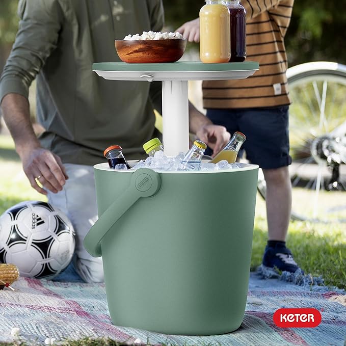 Keter Go Bar 4.2 Gallon Portable Beer and Wine Cooler with Handle and Pop Up Outdoor Table Perfect for Your Patio, Picnic, and Beach Accessories, Graphite