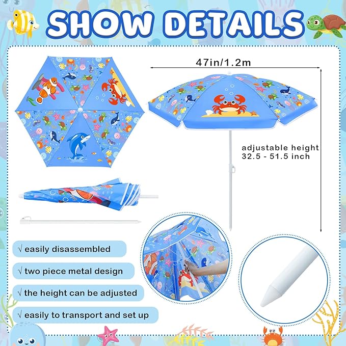 Sweetude Water Table Umbrella (Table Not Included), Kids Seaside Beach Umbrella Picnic Canopy for Summer Toddlers Sand Beach Camping Garden Outdoor Pool Shade Party Supply(Marine Animal Theme)