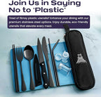 Portable Travel Silverware Set With Case, Includes 10 Pcs of Travel Utensils With Case, Stainless Steel Flatware Set For Camping, Lightweight (Black)