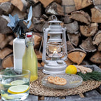 Feuerhand Outdoor Kerosene Fuel Lantern, German Made Weather Resistant Baby Special 276 Galvanized Hurricane Lamp for Camping or Patio, 10 Inches, Soft Beige