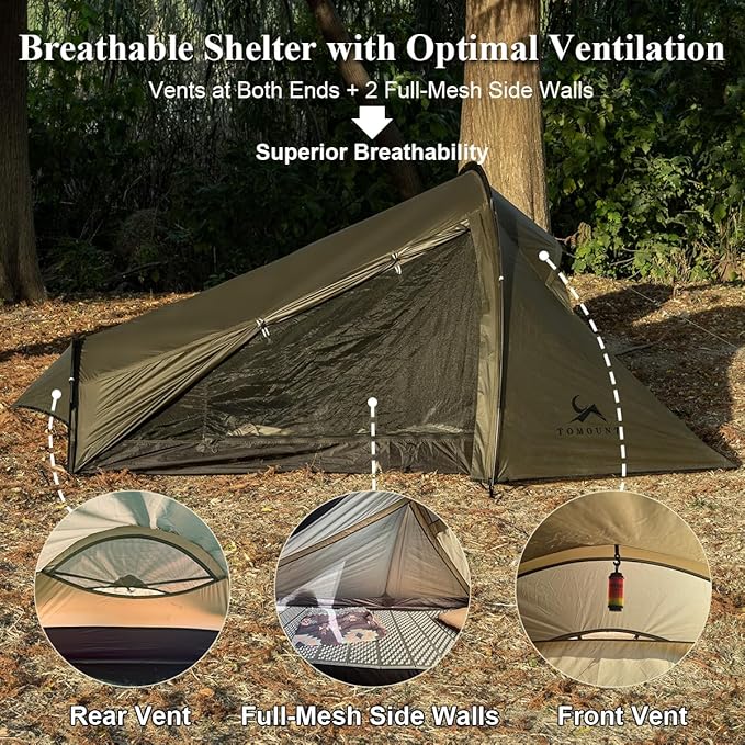 Ultralight Bivy Tent 1 Person Waterproof Solo Tent with 39.4" Peak Height for Camping, Hiking, Motorcycle and Backpacking