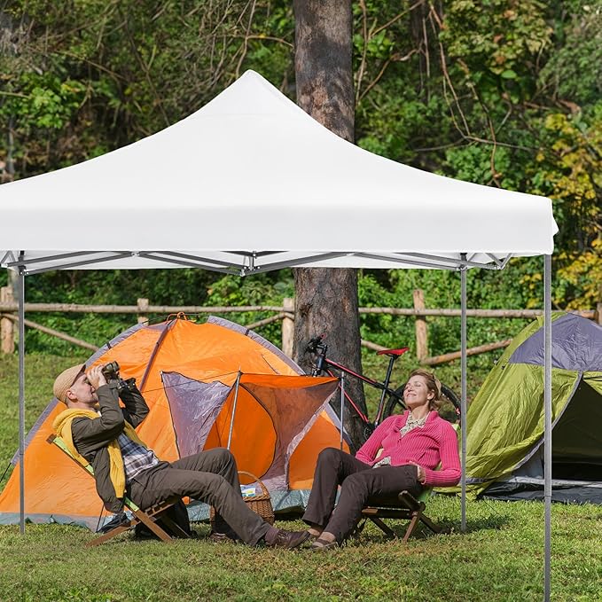 NEWBULIG 10x10 FT Pop Up Canopy Easy Up Tents for Camping Parties Events Beach Backyard Portable Outdoor Shelter Heavy Duty Instant Sun Shade with Sand Bags, White