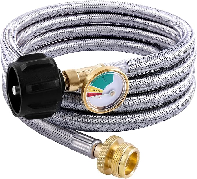 6 FT Propane Hose Adapter with Gauge, Propane Tank Adapters Hose for 1lb Portable Appliances, Propane Tank Adapters for Weber Q Grills Coleman Stoves Blackstone Griddles