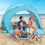 Beach Tent Sun Shelter, Beach Shade Tent with UPF50+ UV Protection, Sun Shelter for 1-4 Person, Beaches Shade with 2 Zippered Doors, Portable Tents for Camping Fishing, Light Blue