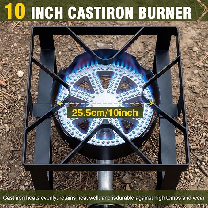 BESTFIRE 200,000 BTU Heavy Duty Propane Burner, High Pressure Outdoor Gas Stove with 0-20 PSI Adjustable Regulator & Hose, Portable Single Burner for Home Brewing, Turkey Fryer, Wok Cooking & Camping