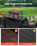 VEVOR Camping Kitchen Table, Outdoor Camp Cooking Table, Aluminum Portable Cook Station with 3 Storage Cupboard, Carrying Bag, Detachable Windscreen, Quick Set-up for BBQ Party Picnic RV Travel, Black