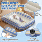 Inflatable Toddler Travel Bed with Cordless Rechargeable Air Pump – Comfy Removable Flocked Toddler Air Mattress & Safety Rails, Portable Kids Blow Up Bed for Home Camping Sleepover Vacation