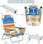 Giantex Folding Beach Chair, Patio Sling Chairs with 5 Adjustable Position, Head Pillow, Storage Bag, Towel Bar, Cup Holders, Backpack Chairs for Sunbathing, Camping Chair