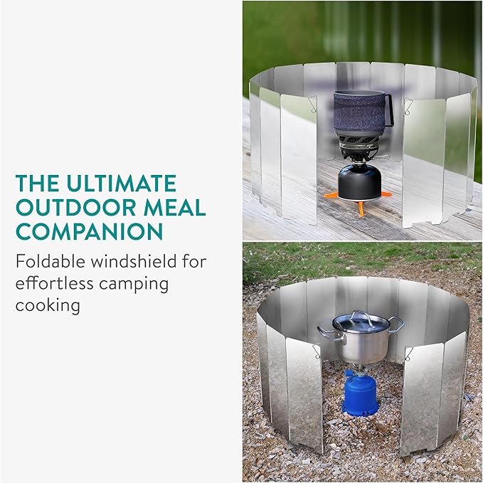 Navaris Foldable Camping Cooking Windshield 16pcs - Portable Camp Stove Windscreen Enhances Efficiency - Durable Aluminum Grill Wind Shield Blocker for Picnics BBQ & Backpacking