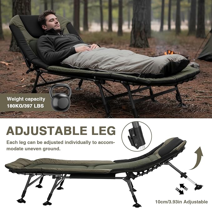 33in Wide Portable Bed Camping Cots with Carry Bag Adjustable Foldable Bed Holds Up to 397LBS Easy to Set Up for Travel Garden or Office Use