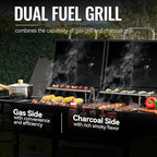 ZH3005 2-Burner Gas and Charcoal Combo Grill with Side Burner, 34,000 BTU Dual Fuel Grill, 823 Sq. In. Cooking Area, for Outdoor Patio Garden Picnic Backyard Cooking, Black