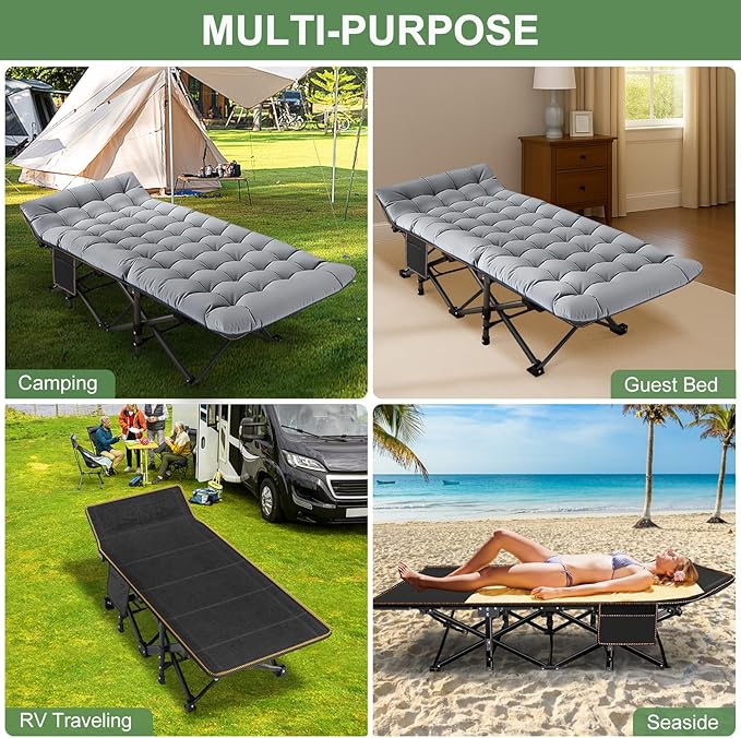 ABORON Heavy-Duty Folding Guest Bed for Adults, 500lb Capacity, Portable Extra Cot with 1211D Double Layer, Ideal for Indoor Guest Stays & Temporary Home Use