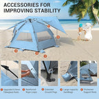Elegear Beach Tent with Canopy, 1-Second Setup Pop Up Sun Shelter Shade, UPF 50+ UV Protection Silver-Coated Lightweight Portable Beach Cabana