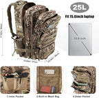 Military Tactical Backpack 25L Day Backpack for Men Molle Army 3 Days Assault Pack Bug Out Bag Water Resistant and Heavy Duty Hiking Treeking Rucksack - Camouflage