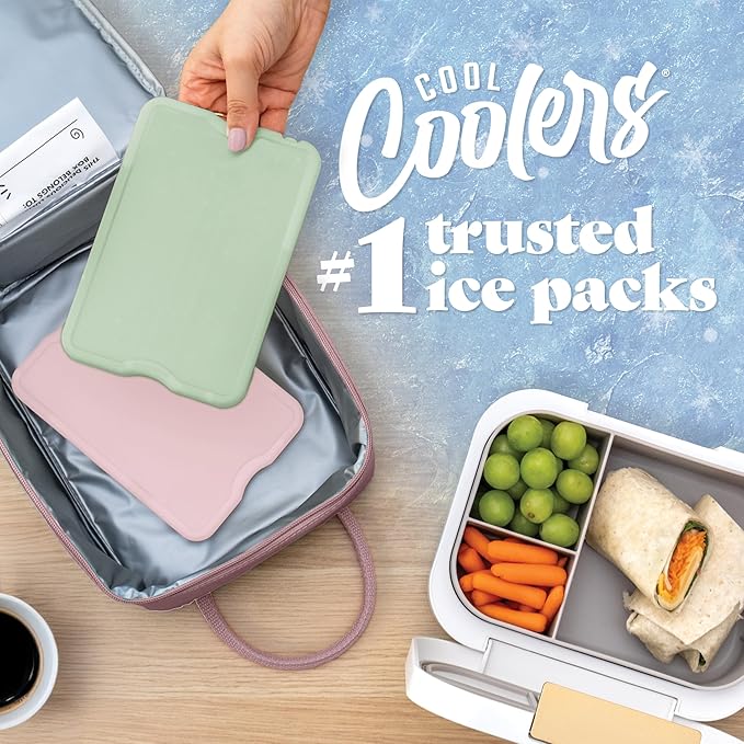 Cool Coolers by Fit & Fresh XL Slim Ice Packs, Quick Freeze Reusable Ice Packs for Lunch Boxes & Coolers, Long-Lasting, Space Saving Cooler Ice Packs, Multicolor, 4Pk