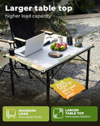 KingCamp Folding Camping Table, Aluminum Roll-Up Camp Table, Large Foldable Table for 4-6 Person, Outdoor Portable Tables with Carry Bag, 176 LBS Heavy Duty Load (Bamboo：40.16“x27.5”，4-6 People)