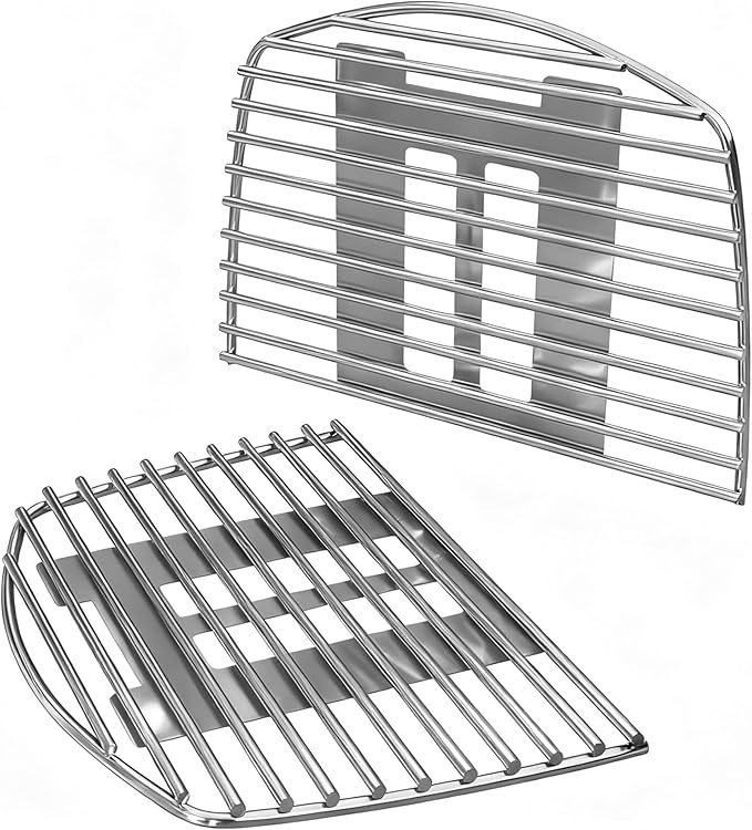 Stainless Steel Cooking Grates for Weber Q100/Q1000 Series, for Q100 Q120 Q140 Q1000 Q1200 Q1400, Replacement BBQ Grill Grate Set (2-Pack) with Grate Clips