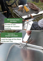 CAMPINGMOON 3 in1 Flatpack Portable Fire Pit Grill 16 inch Heavy Duty Stainless Steel Wood Burning Camping Stove Adjustable Height Backyard Outdoor Cooking RV Trips Carry Bag included MT-055