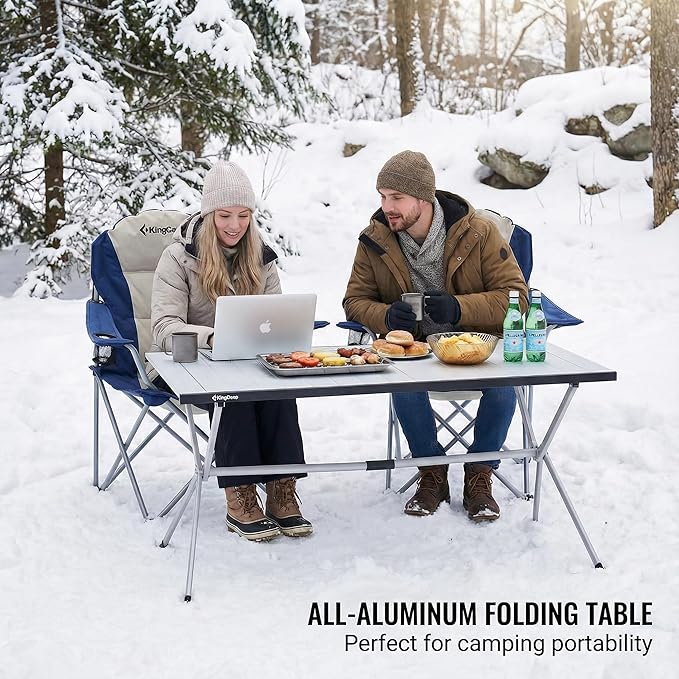 KingCamp Large Folding Camping Table Aluminum Roll Up Table Oversized Camp Table Stable Portable Outdoor Folding Table for Picnic Camping BBQ Backyard Party, 57.4''×31.4'' 6-8 Person,Support 176lbs