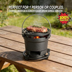 2-in-1 Hibachi Grill & S'mores Maker, 100% Pre-Seasoned Cast Iron, 6.5" Mini Small Portable Charcoal BBQ Grill for Outdoor Camping - 2 Heights, Draft Door