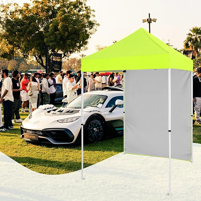5x5 Pop Up Canopy Tent with One Sidewall, Instant Portable Beach Canopy, Outdoor Tent with Carry Bag for Camping, Sports, Tailgating, Events, Neon Green