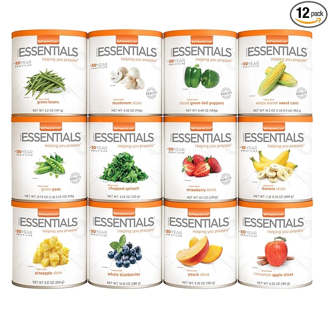 Emergency Essentials Ultimate Fruit & Veggie Kit | 12 Freeze-Dried & Dehydrated #10 Cans | 302 Servings | 30-Year Shelf Life Long-Term Food Storage | Emergency Preparedness Fruit Vegetable Variety Pack
