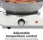 Proctor Silex Portable Electric Stove, Cast Iron Double Burner Cooktop, Compact, Adjustable Temperature Hot Plate, 1700 Watts, White (34117)