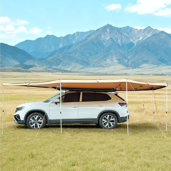 VEVOR 270 Degree Awning with Bulit-in LED Lights, 117 sq.ft Driver Side Vehicle Awning, Waterproof UV50+ Car Side Awnings, All-Weather Free-Standing Overland Awnings Car Shelter for SUV Truck Camping