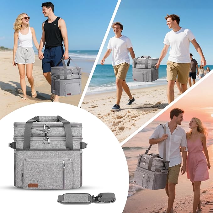 MIYCOO Soft Double Deck Cooler Bag - 60-Can Leakproof Insulated Portable Lunch Cooler, Extra Large Expandable Ice Chest Cooler for Beach, Picnic, Camping, Shopping