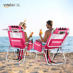 VINGLI Tall Beach Chair 2 Pack Lightweight, Backpack Beach Chair for Adults with 5-Position, Cooler Bag, Cup Holders, Towel Bar, Lightweight Folding Beach Camping Chairs
