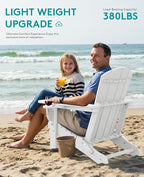 SERWALL Folding Adirondack Chair, Dual Cup Holders & All-Weather HDPE, Wood-Like Patio Chair for Backyard, Camping，Pool & Fire Pit- White