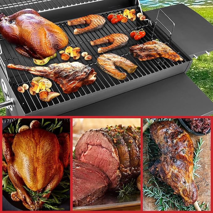 Barrel Charcoal Grill, Large Charcoal Grills with Front and Side Shelf, 627 Square Inches Cooking Grid, Outdoor BBQ Grill, Perfect for Backyard Camping, Patio Parties, and Picnics