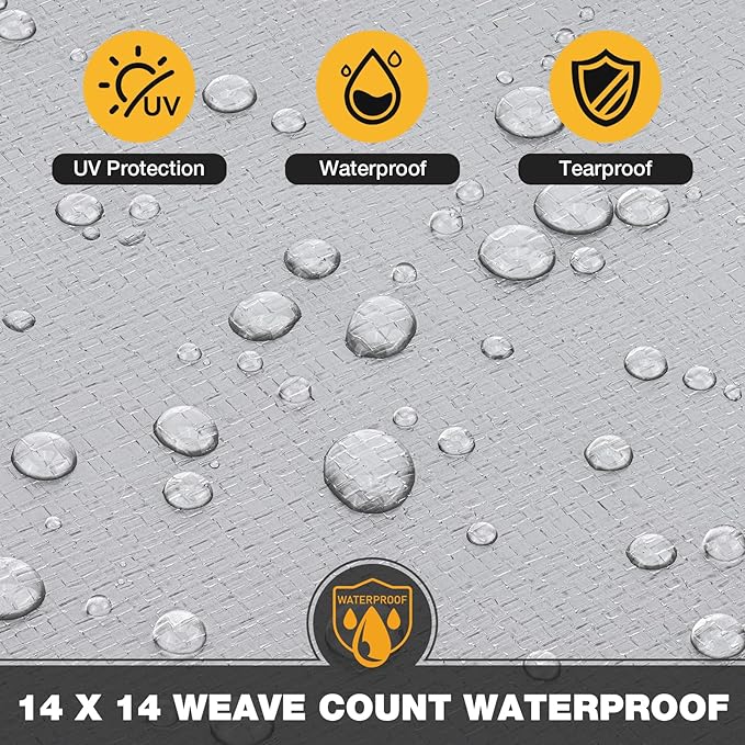 Tarp 8x20 Feet 14 Mil Heavy Duty Waterproof Tarp, Large Multipurpose Cover with Brass Grommets and Reinforced Edges, UV Resistant Thick Poly Tarps for Outdoor Camping Tent Pool Car