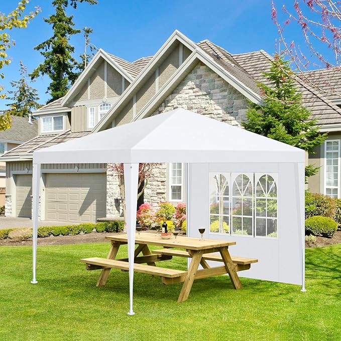 HOTEEL 10x10FT Party Tent with 4 Removable Sidewalls for Parties, Carpas para Fiestas, Weddings, BBQ, Waterproof Outdoor Event Canopy, Patio Camping Gazebo, White