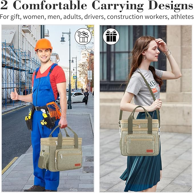 Coobiiya Large Expandable Insulated Lunch Bag Cooler Bag，12-23L Lunch Box for Men Double Deck Leakproof，Heavy Duty LunchBag Cooler Bags for Camping, Travel, Kayaking & Beach