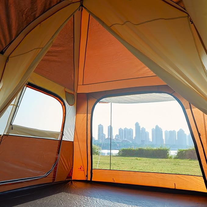 KTT Extra Large Tent 10-12-14 Person(Style-B),Family Cabin Tents,2 Rooms,3 Doors and 3 Windows with Mesh,Straight Wall,Waterproof,Double Layer,Big Tent for Outdoor,Picnic,Camping,Family Gathering
