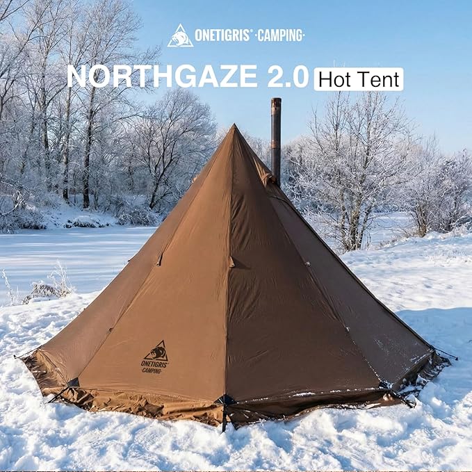 OneTigris Northgaze 2.0 Hot Tent with Stove Jack - 2-Person Ultralight Tent, 4.8lbs with 2 Doors, Waterproof & Wind-Resistant for 4-Season Camping, Backpacking, and Hunting