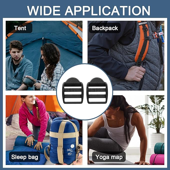 CooBigo 12 Pack Plastic Ladder Lock Buckles, 5/8" Ladder Slider Buckle for Backpack Strap Nylon Webbing Clip Replacement, Outdoor Camping Gear Sleeping Bag Tent Tie Down Strap Accessories (Black)