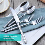 Flatware Set Silverware Set Stainless Steel Cutlery Set Bamboo Pattern Mirror Finished 60 Pieces Party Event Use Wedding Housewarming Gift Service for 12