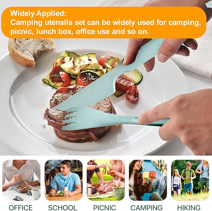 Travel Utensils with Case, Camping Utensils Wheat Straw Reusable Utensils Set With Case, Knife Fork and Spoon Utensil for Lunch Box (2 Pack)