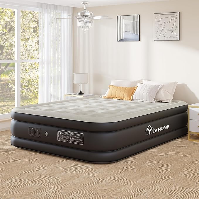 YITAHOME Full Air Mattress with Built-in Pump, 18-Inch Foldable Inflatable Bed with Carry Bag and Repair Patch, Deluxe Raised Air Mattress for Home, Travel, and Camping, Black
