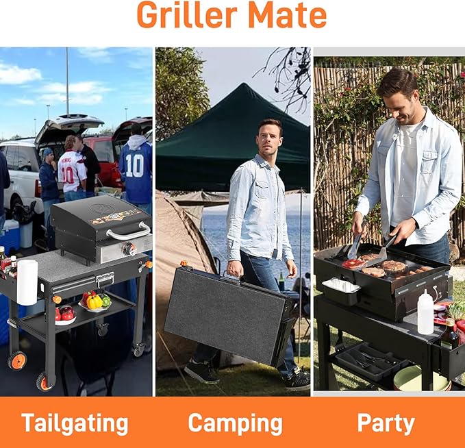 Portable Outdoor Grill Table, Folding Grill Cart Solid and Sturdy, Blackstone Griddle Stand Large Space, Blackstone Table with Paper Towel Holder, Grill Stand for Blackstones Griddle, Ninja Grills etc