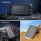 Solar Charger Power Bank 16000mAh Portable Solar Phone Charger with 2 USB-A and Type-C Interface, 15W Fast Charging for iPhone, Samsung etc. Portable Battery Charger with Dual Flashlight for Camping