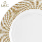 PARTY BARGAINS 13-Inch Charger Plates - 16 Pack, Clear Gold Textured Rim, Heavy-Duty Disposable Chargers for Elegant Dining - Ideal for Weddings and Formal Events