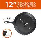 Commercial CHEF 3-Piece Cast Iron Skillet Set – 8 inch, 10 inch, and 12 inch - Pre-seasoned Cast Iron Cookware