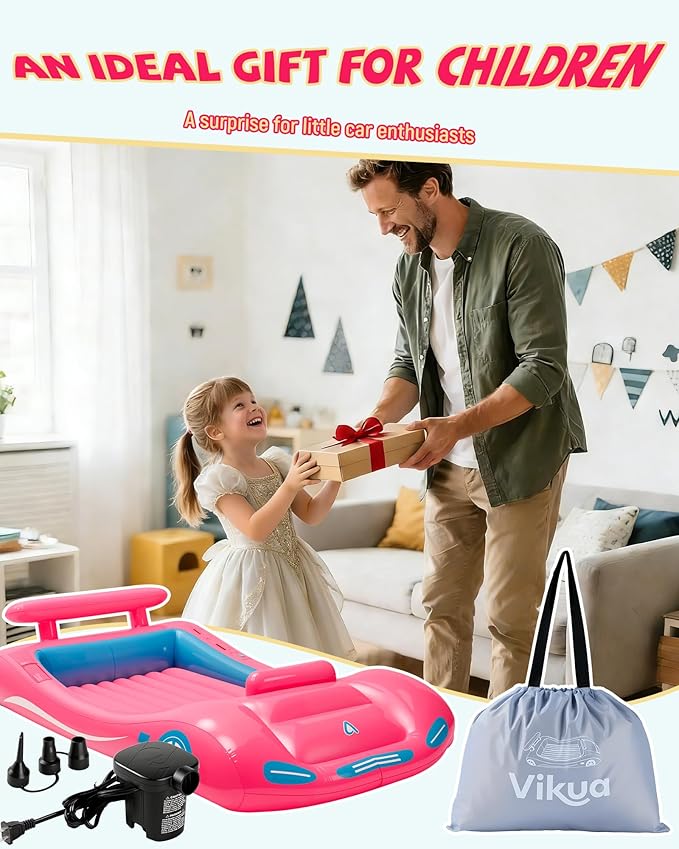 Vikua Inflatable Toddler Travel Bed with Safety Bumpers & Quick-Inflating Pump, Portable Blow Up Air Mattress for Kids with Carry Bag, for Home, Travel, Camping, Sleepovers, 330lbs Support (Pink)