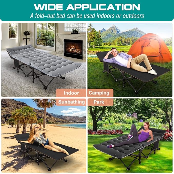LILYPELLE Folding Camping Cot W/Mattress, 78" L x 32" W x 18" H Cot Bed, Heavy Duty Wide Camping Cot XXL for Adults, Portable Sleeping Cot Bed for Travel Camping/Office, Home Nap