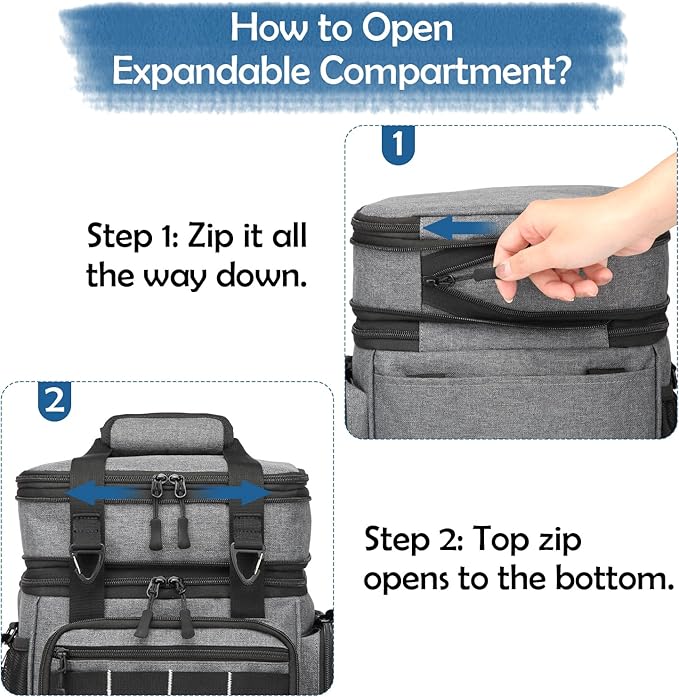 Tactical Lunch Box for Men - Large Expandable Insulated Lunch Bag, Double Deck Cooler Bag Mens Lunchbox for Work, Camping, Beach, Picnic, Hiking & Outdoor Shifts, 16L, Black+Gray